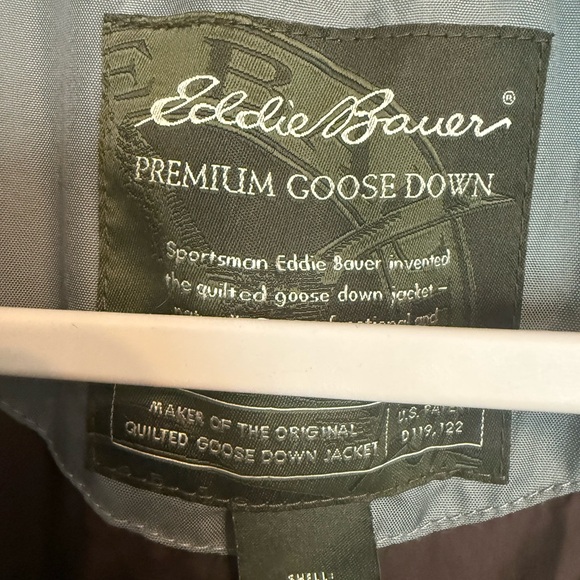 Eddie Bauer Sea Foam Gray Goose Down Quilted Puffer Jacket with Faux Fur Collar - Picture 2 of 8